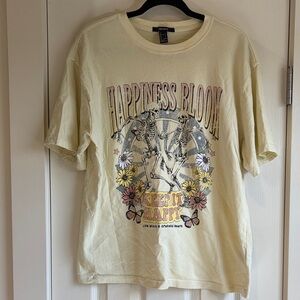Forever 21 | Light Green Skeleton & Flowers T-Shirt Happiness Bloom Size L Large